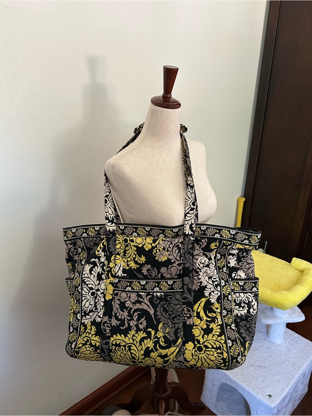Vera Bradley Black, Yellow & Cream Floral Quilted Tote